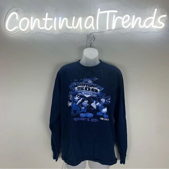 Daytona 500 2004 Mickey Mouse Nascar Blue Navy Long Sleeve medium y2k vintage - Picture 1 of 7